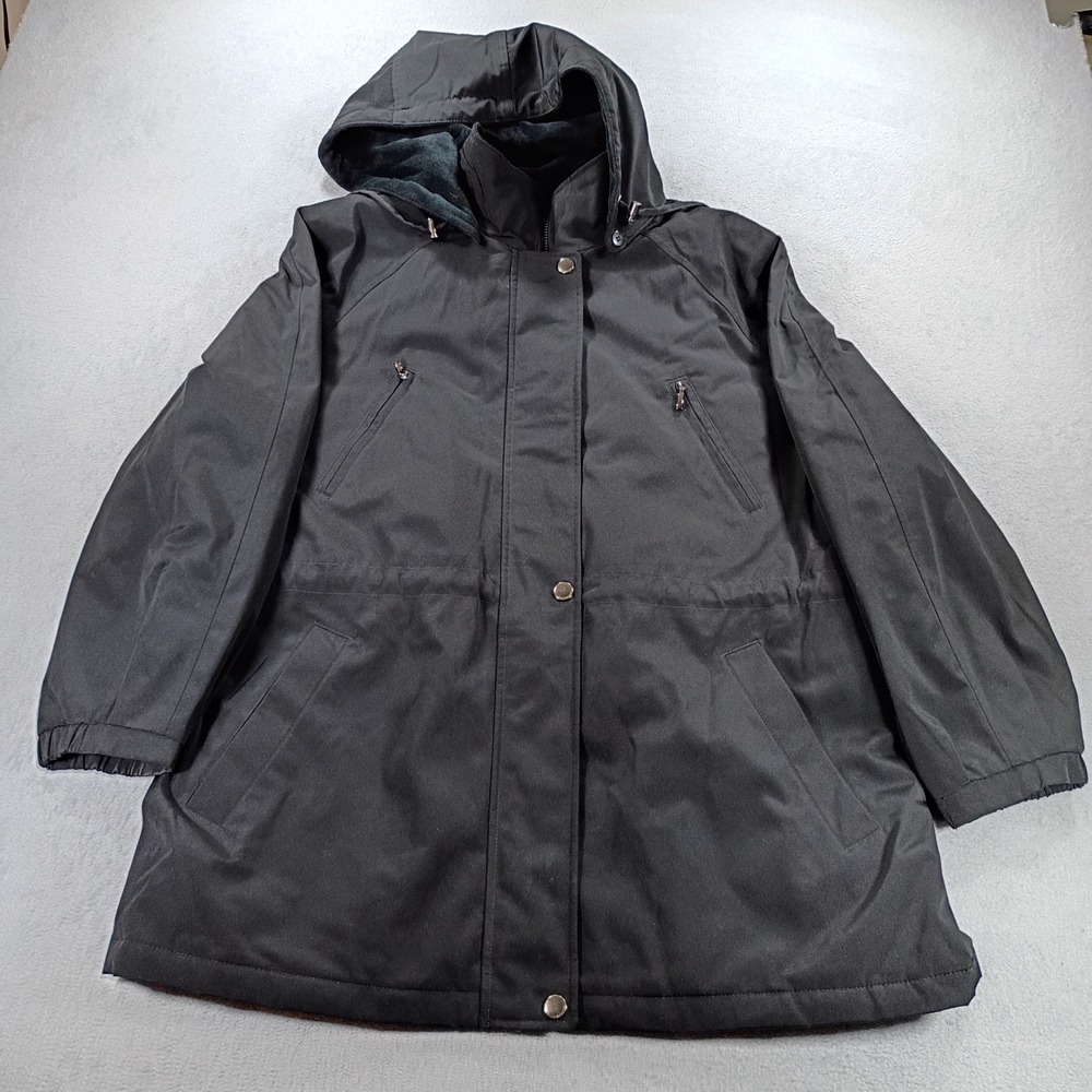 Liz Claiborne Womens Parka Jacket Black XL Hooded Insulated Coat